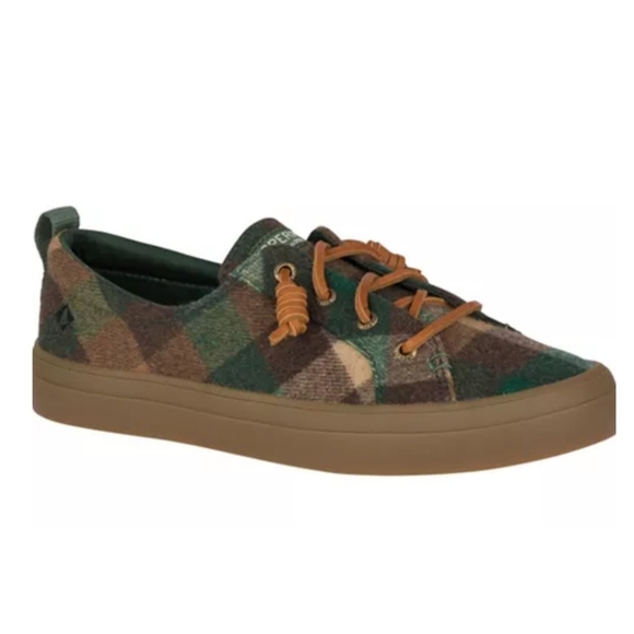Sperry Crest Vibe Plaid Wool Sneakers Green & Brown Size 7 - Picture 1 of 13